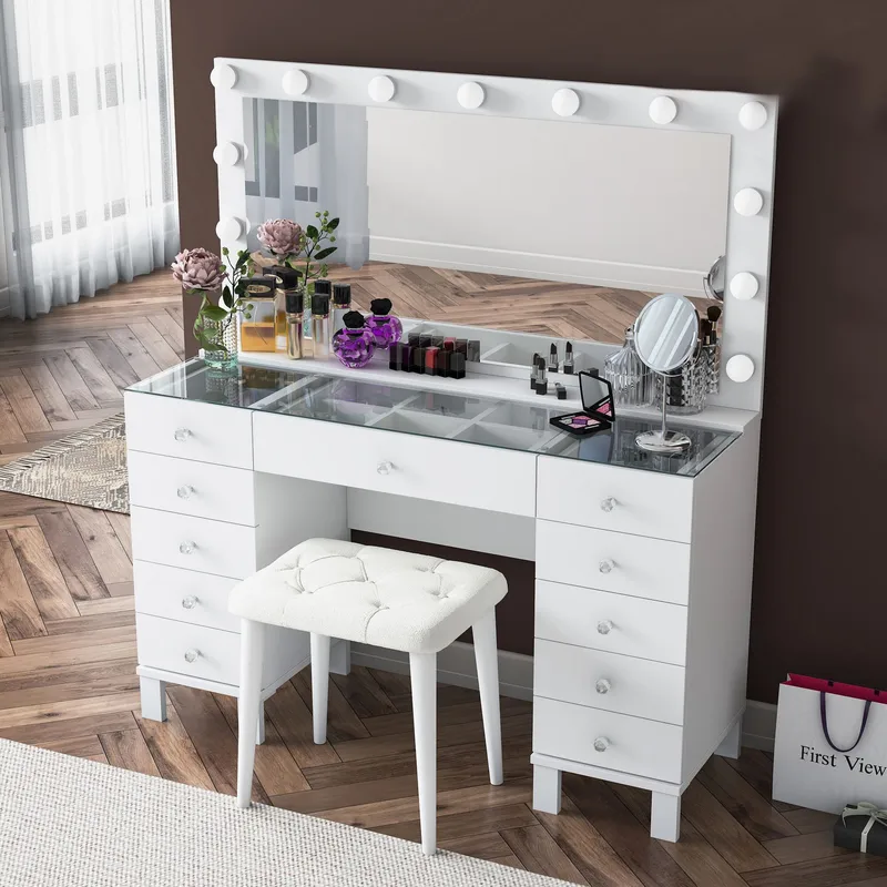 Makeupbord Wallxpert Mira Shelf BJ163 (120 x 133,6 x 40 cm) Hvid - Hvid - Møbler - Borde - Sminkebord & konsolbord