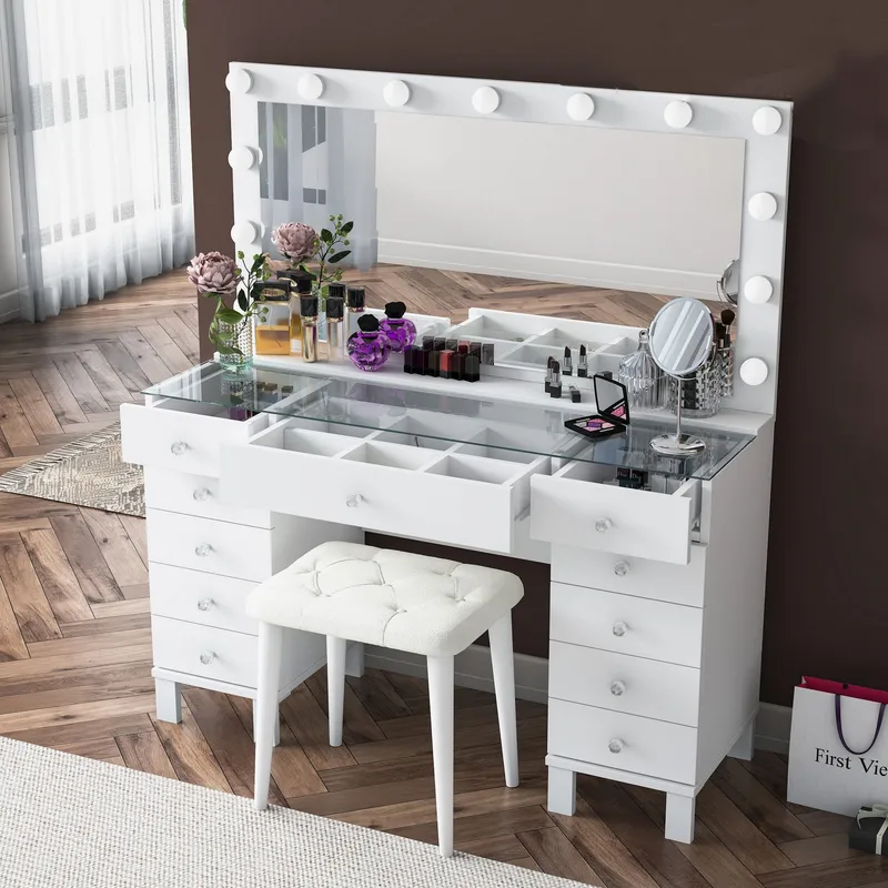 Makeupbord Wallxpert Mira Shelf BJ163 (120 x 133,6 x 40 cm) Hvid - Hvid - Møbler - Borde - Sminkebord & konsolbord