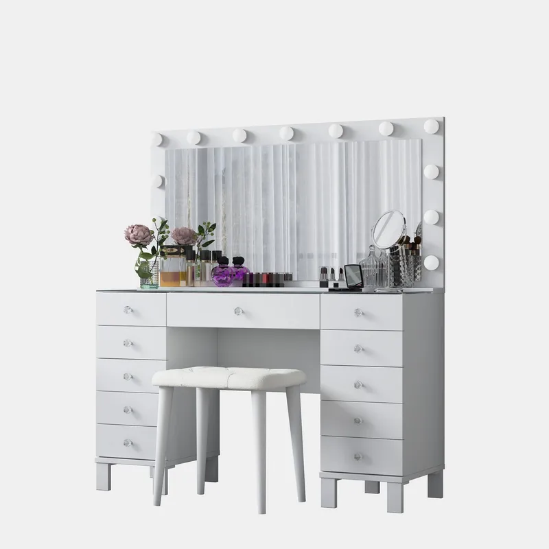 Makeupbord Wallxpert Mira Shelf BJ163 (120 x 133,6 x 40 cm) Hvid - Hvid - Møbler - Borde - Sminkebord & konsolbord
