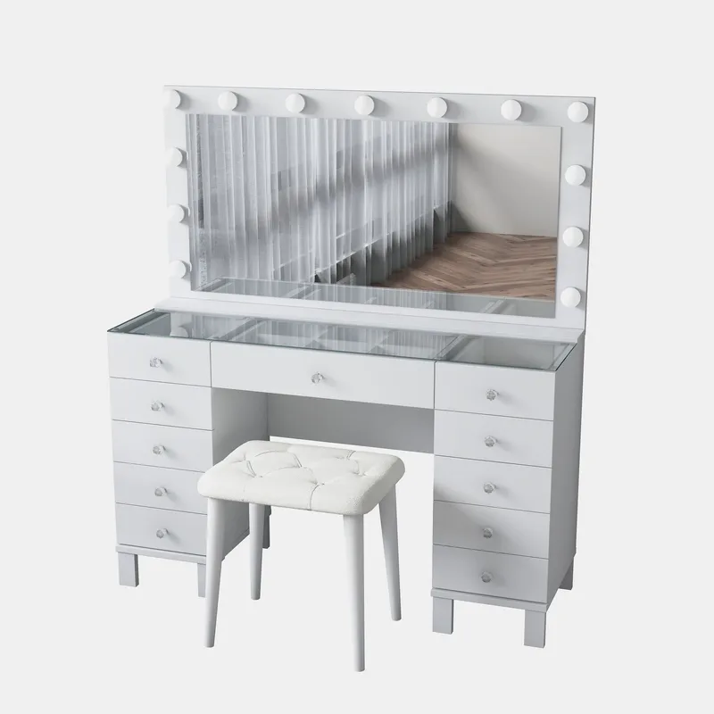 Makeupbord Wallxpert Mira Shelf BJ163 (120 x 133,6 x 40 cm) Hvid - Hvid - Møbler - Borde - Sminkebord & konsolbord