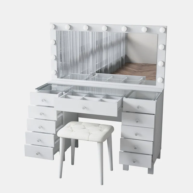 Makeupbord Wallxpert Mira Shelf BJ163 (120 x 133,6 x 40 cm) Hvid - Hvid - Møbler - Borde - Sminkebord & konsolbord