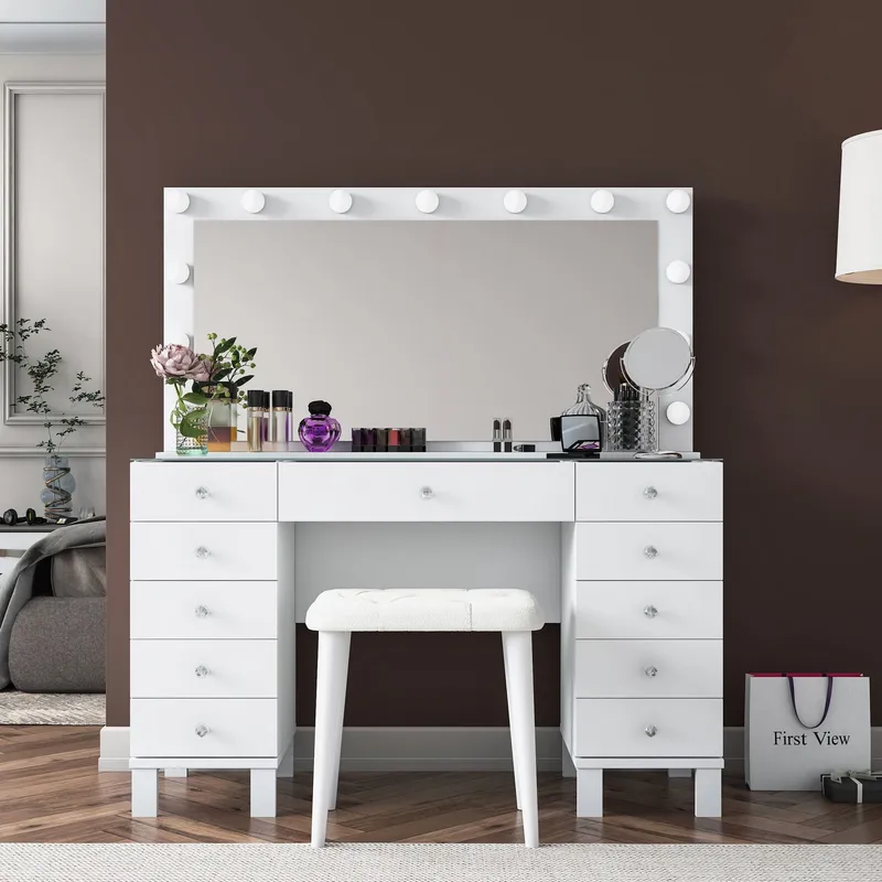 Makeupbord Wallxpert Mira Shelf BJ163 (120 x 133,6 x 40 cm) Hvid - Hvid - Møbler - Borde - Sminkebord & konsolbord