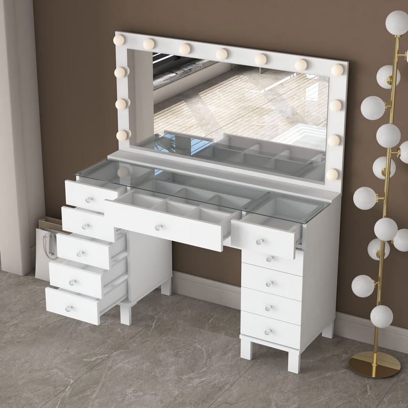 Makeupbord Wallxpert Nyra (120 x 73,6 x 40 cm) Hvid - Hvid - Møbler - Borde - Sminkebord & konsolbord