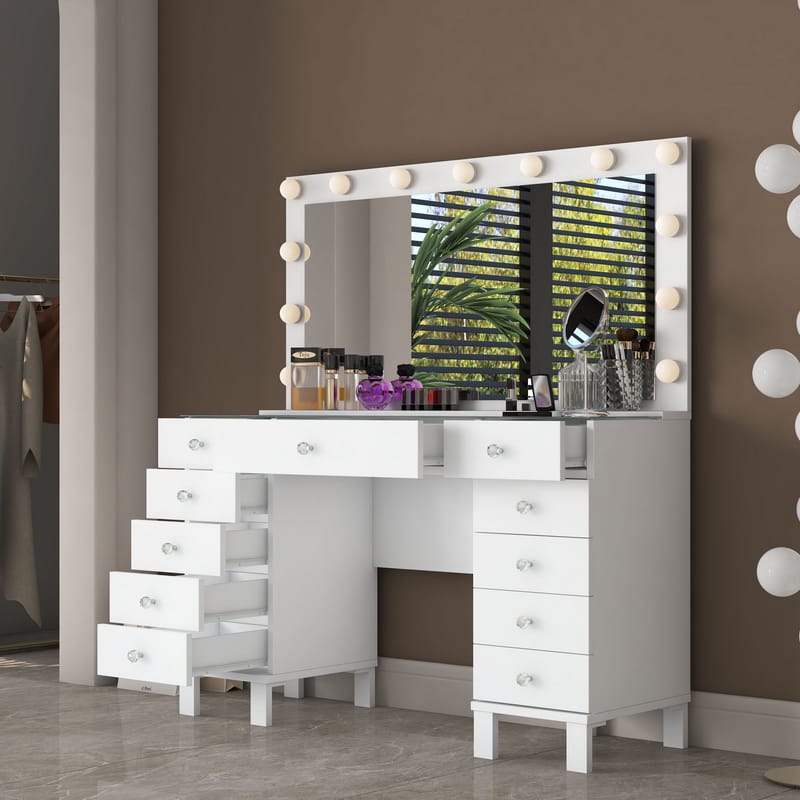 Makeupbord Wallxpert Nyra (120 x 73,6 x 40 cm) Hvid - Hvid - Møbler - Borde - Sminkebord & konsolbord