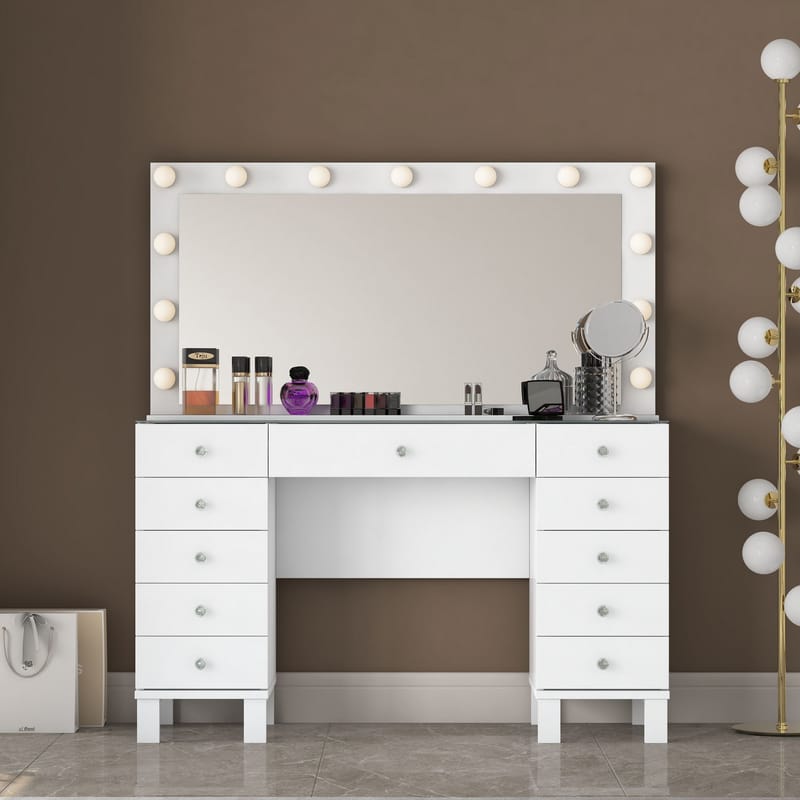 Makeupbord Wallxpert Nyra (120 x 73,6 x 40 cm) Hvid - Hvid - Møbler - Borde - Sminkebord & konsolbord