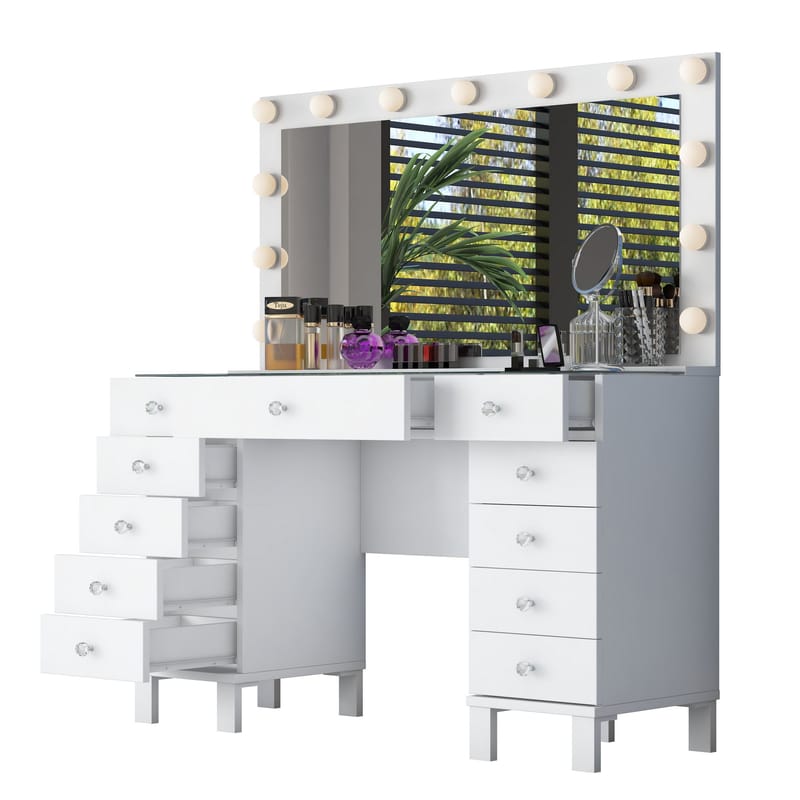 Makeupbord Wallxpert Nyra (120 x 73,6 x 40 cm) Hvid - Hvid - Møbler - Borde - Sminkebord & konsolbord