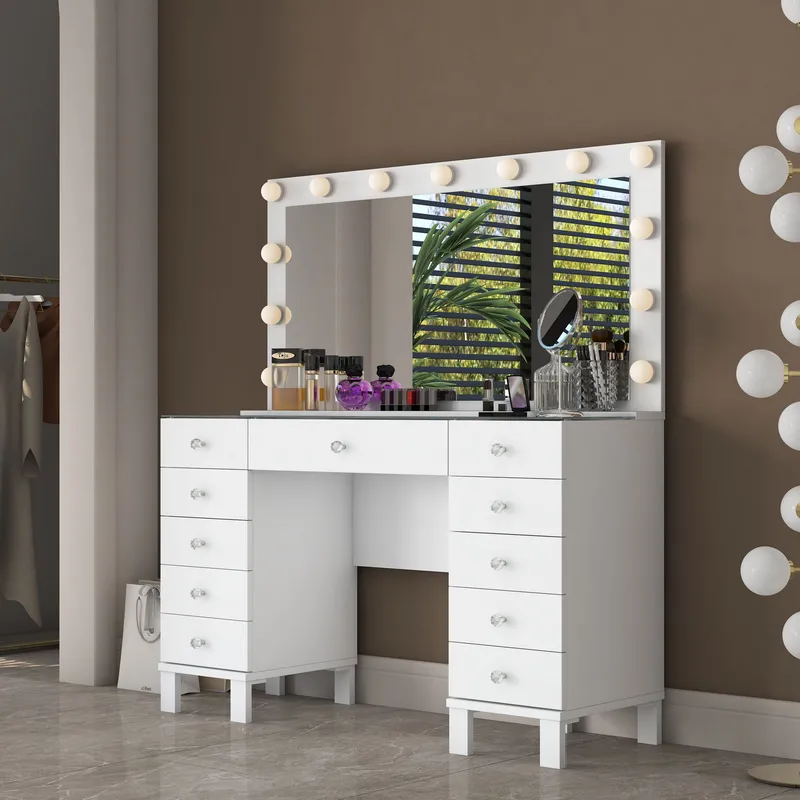Makeupbord Wallxpert Nyra (120 x 73,6 x 40 cm) Hvid - Hvid - Møbler - Borde - Sminkebord & konsolbord