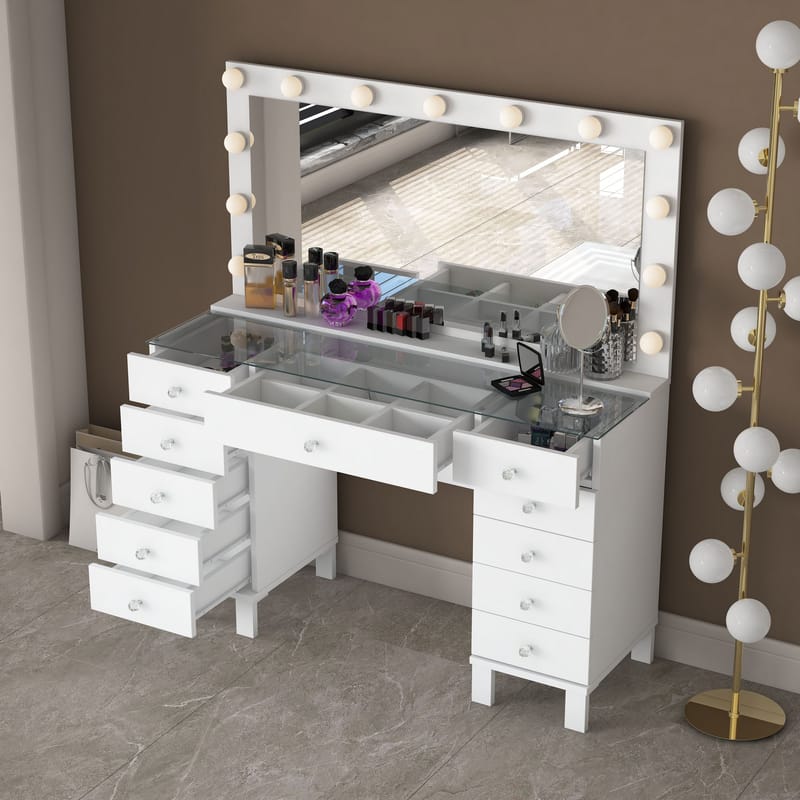 Makeupbord Wallxpert Nyra (120 x 73,6 x 40 cm) Hvid - Hvid - Møbler - Borde - Sminkebord & konsolbord