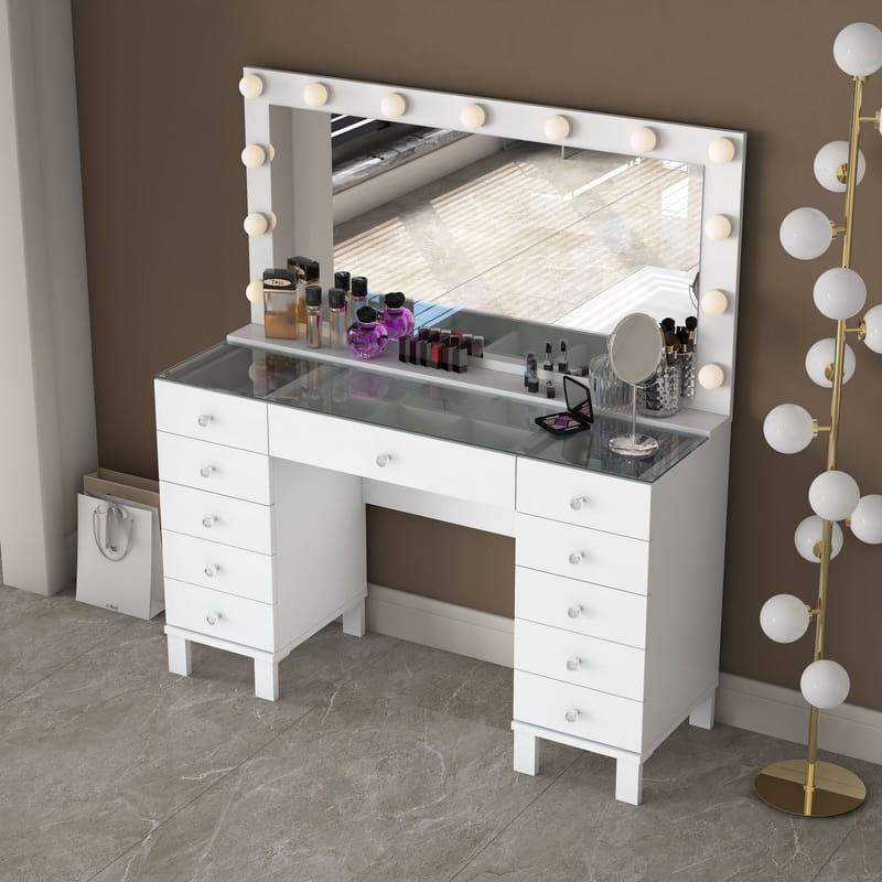Makeupbord Wallxpert Nyra (120 x 73,6 x 40 cm) Hvid - Hvid - Møbler - Borde - Sminkebord & konsolbord