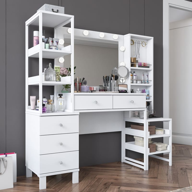 Makeupbord Wallxpert Oren (145 x 141,8 x 40 cm) Hvid - Hvid - Møbler - Borde - Sminkebord & konsolbord