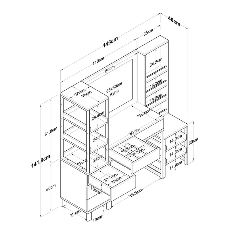Makeupbord Wallxpert Oren (145 x 141,8 x 40 cm) Hvid - Hvid - Møbler - Borde - Sminkebord & konsolbord