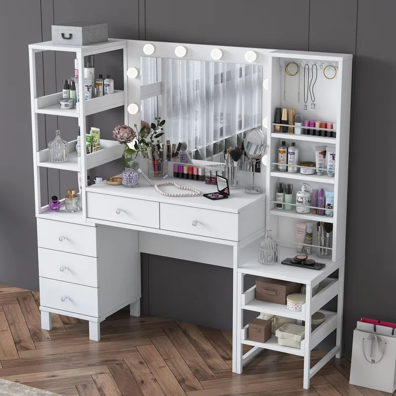 Makeupbord Wallxpert Oren (145 x 141,8 x 40 cm) Hvid - Hvid - Møbler - Borde - Sminkebord & konsolbord