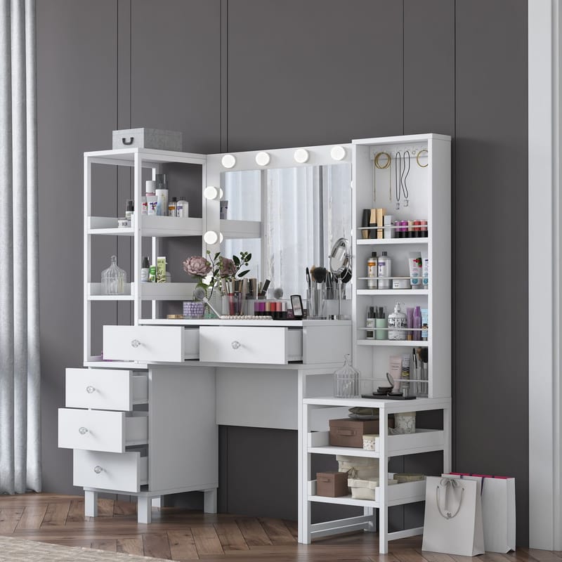 Makeupbord Wallxpert Oren (145 x 141,8 x 40 cm) Hvid - Hvid - Møbler - Borde - Sminkebord & konsolbord