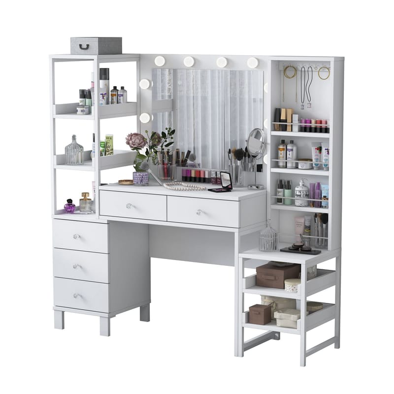 Makeupbord Wallxpert Oren (145 x 141,8 x 40 cm) Hvid - Hvid - Møbler - Borde - Sminkebord & konsolbord