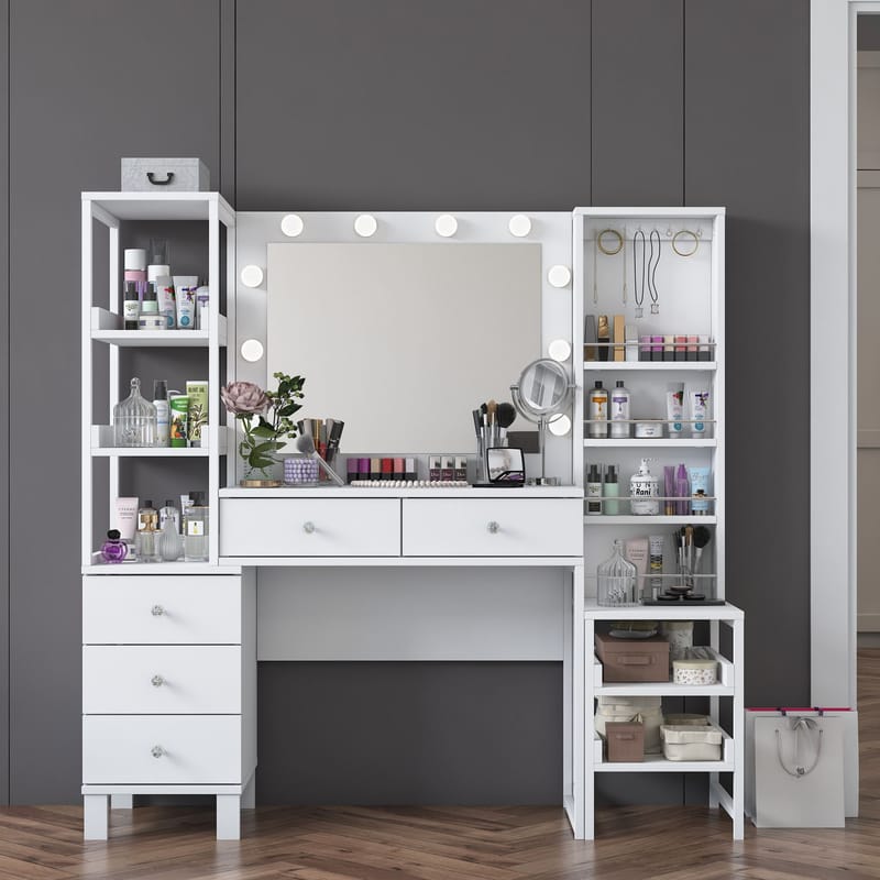 Makeupbord Wallxpert Oren (145 x 141,8 x 40 cm) Hvid - Hvid - Møbler - Borde - Sminkebord & konsolbord