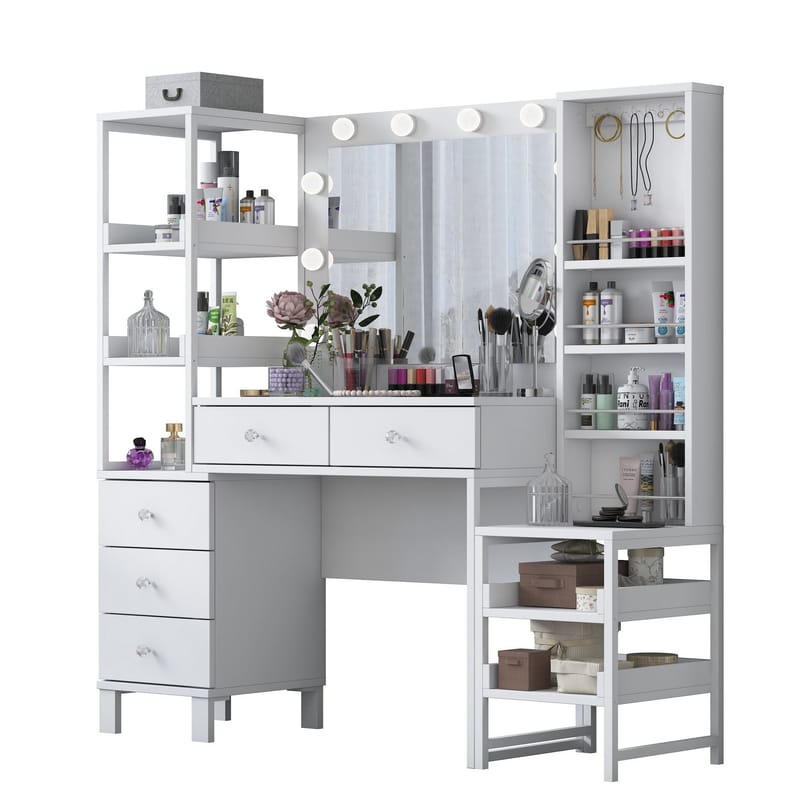 Makeupbord Wallxpert Oren (145 x 141,8 x 40 cm) Hvid - Hvid - Møbler - Borde - Sminkebord & konsolbord