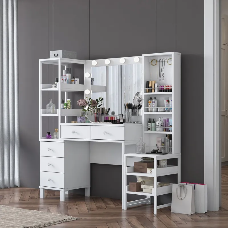 Makeupbord Wallxpert Oren (145 x 141,8 x 40 cm) Hvid - Hvid - Møbler - Borde - Sminkebord & konsolbord