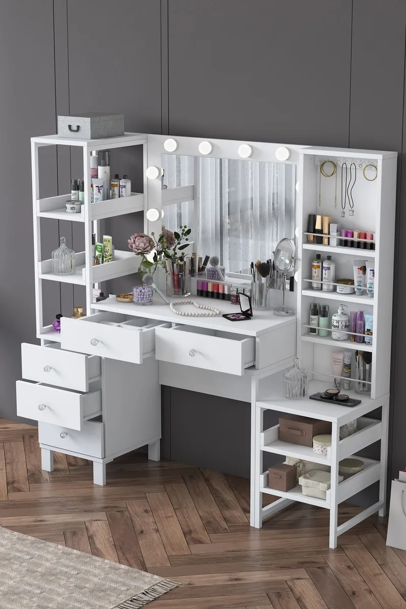 Makeupbord Wallxpert Oren (145 x 141,8 x 40 cm) Hvid - Hvid - Møbler - Borde - Sminkebord & konsolbord