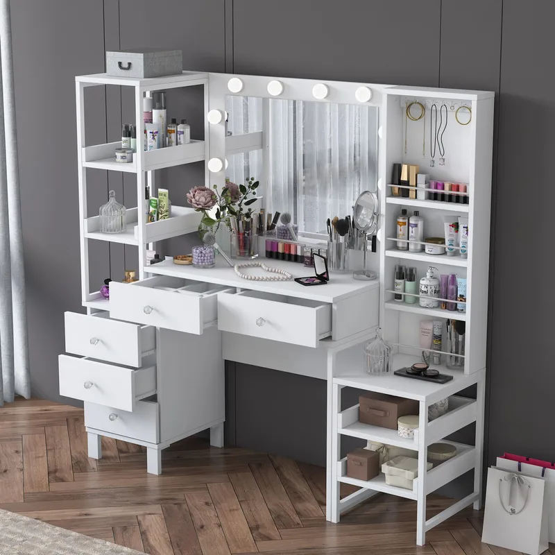 Makeupbord Wallxpert Oren (145 x 141,8 x 40 cm) Hvid - Hvid - Møbler - Borde - Sminkebord & konsolbord