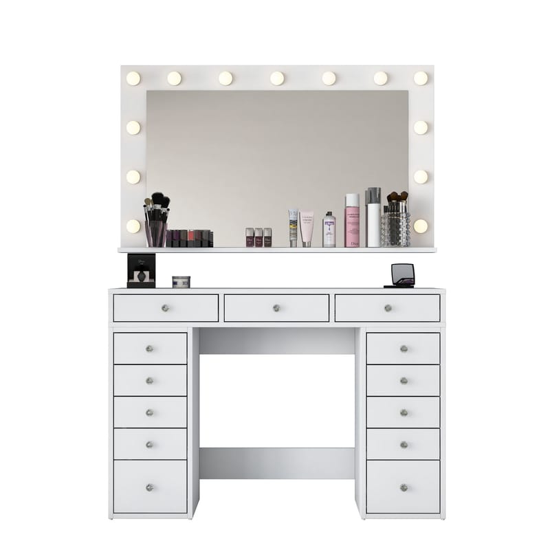 Makeupbord Wallxpert Pira (120 x 81,6 x 44,5 cm) Hvid Varm hvid - Hvid, varm hvid - Møbler - Borde - Sminkebord & konsolbord