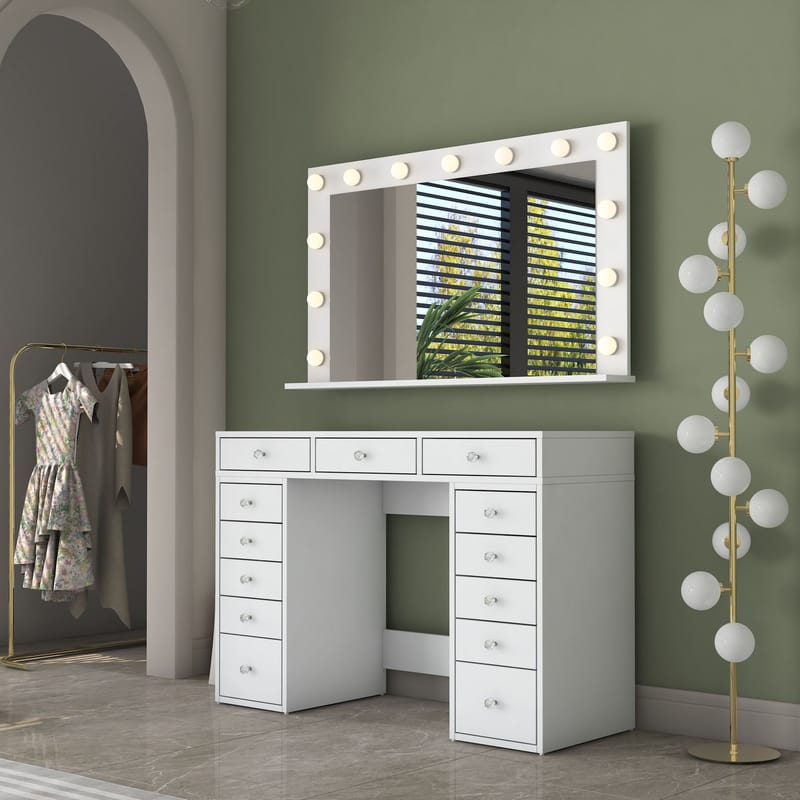 Makeupbord Wallxpert Pira (120 x 81,6 x 44,5 cm) Hvid Varm hvid - Hvid, varm hvid - Møbler - Borde - Sminkebord & konsolbord