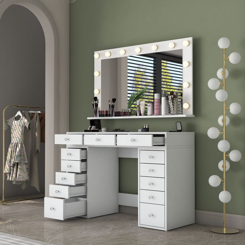 Makeupbord Wallxpert Pira (120 x 81,6 x 44,5 cm) Hvid Varm hvid - Hvid, varm hvid - Møbler - Borde - Sminkebord & konsolbord