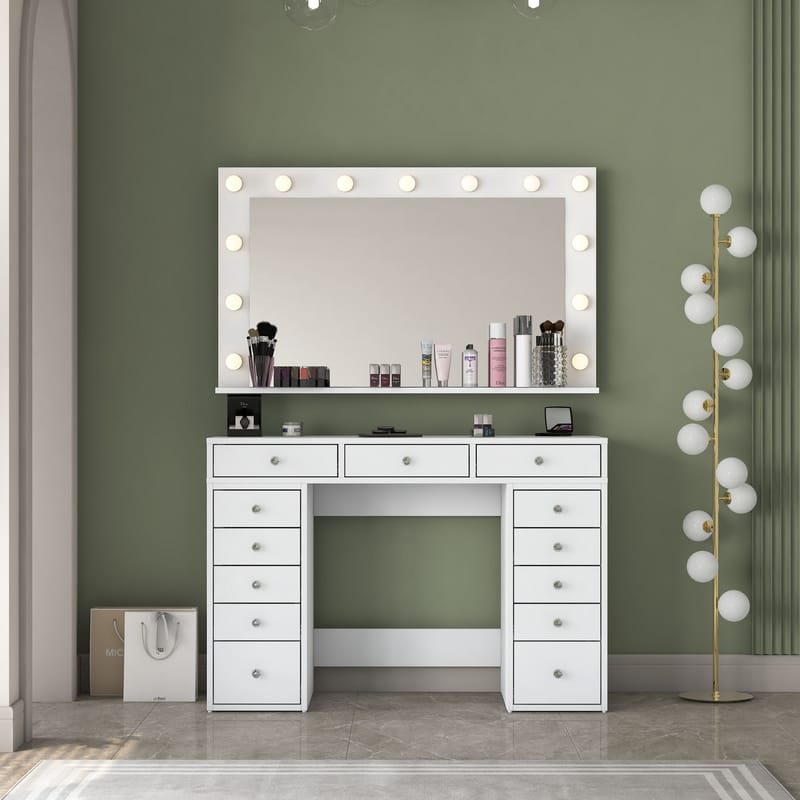 Makeupbord Wallxpert Pira (120 x 81,6 x 44,5 cm) Hvid Varm hvid - Hvid, varm hvid - Møbler - Borde - Sminkebord & konsolbord