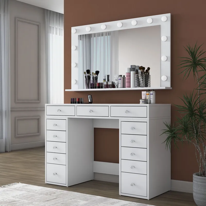 Makeupbord Wallxpert Pira (120 x 81,6 x 44,5 cm) Hvid Kold hvid - Hvid, kold hvid - Møbler - Borde - Sminkebord & konsolbord