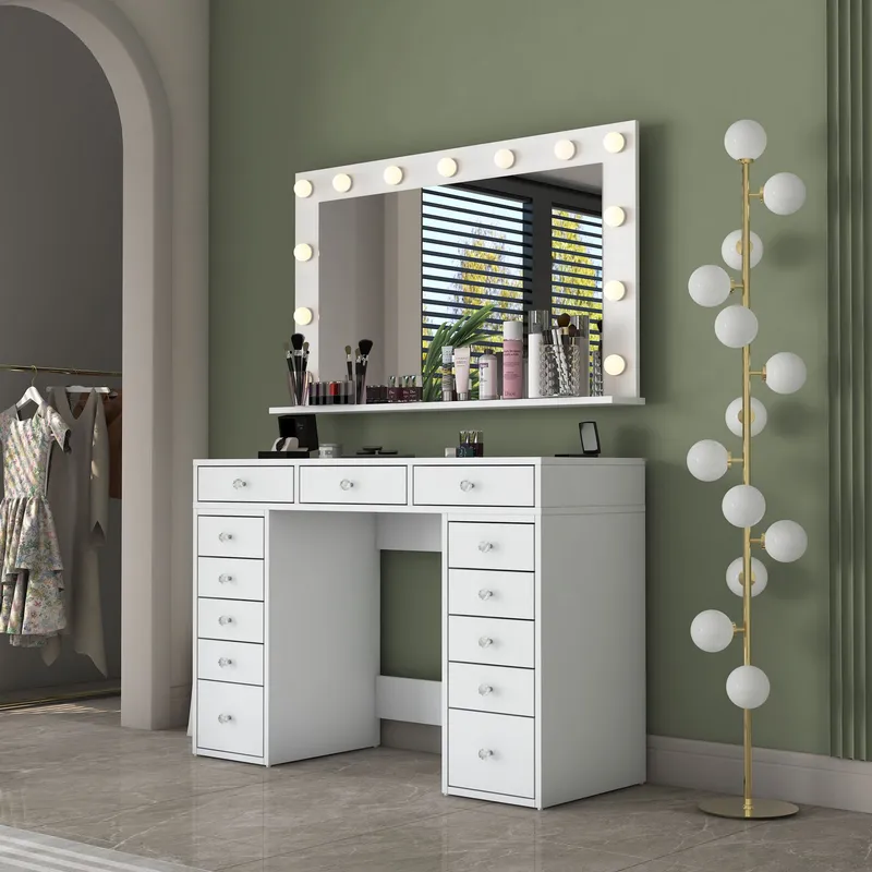 Makeupbord Wallxpert Pira (120 x 81,6 x 44,5 cm) Hvid Varm hvid - Hvid, varm hvid - Møbler - Borde - Sminkebord & konsolbord