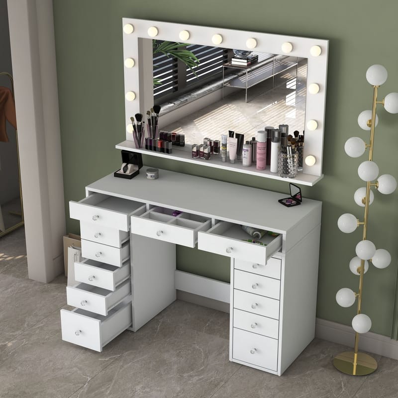 Makeupbord Wallxpert Pira (120 x 81,6 x 44,5 cm) Hvid Varm hvid - Hvid, varm hvid - Møbler - Borde - Sminkebord & konsolbord