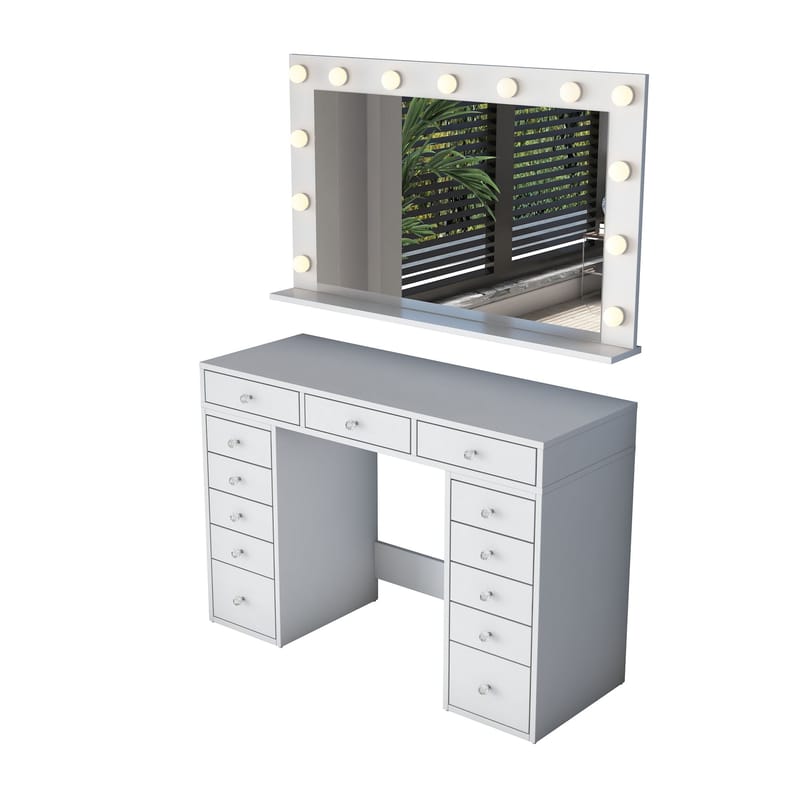 Makeupbord Wallxpert Pira (120 x 81,6 x 44,5 cm) Hvid Varm hvid - Hvid, varm hvid - Møbler - Borde - Sminkebord & konsolbord