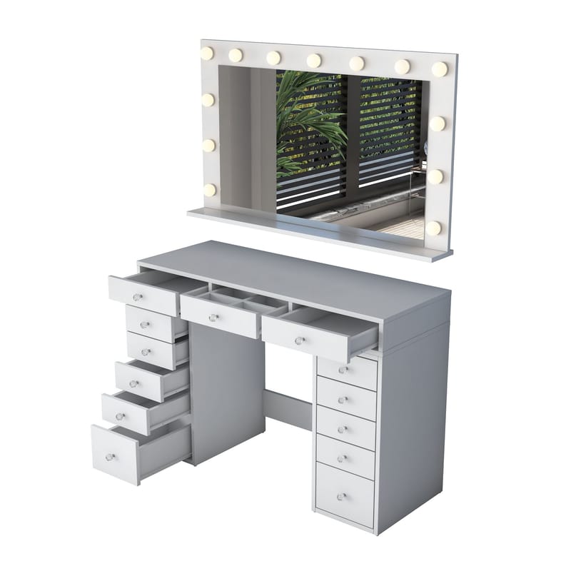 Makeupbord Wallxpert Pira (120 x 81,6 x 44,5 cm) Hvid Varm hvid - Hvid, varm hvid - Møbler - Borde - Sminkebord & konsolbord