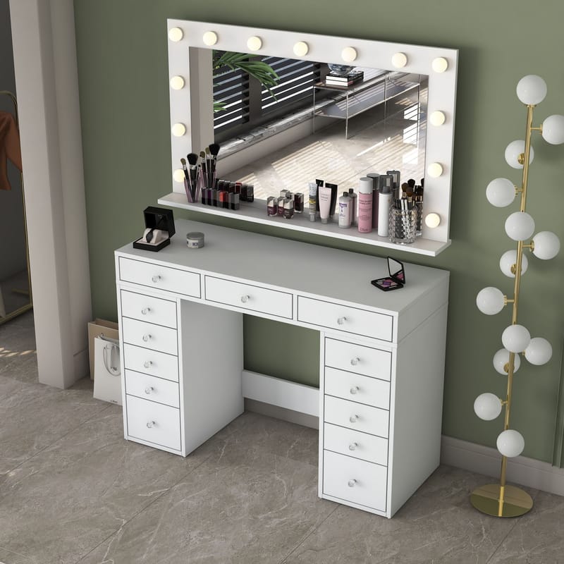 Makeupbord Wallxpert Pira (120 x 81,6 x 44,5 cm) Hvid Varm hvid - Hvid, varm hvid - Møbler - Borde - Sminkebord & konsolbord