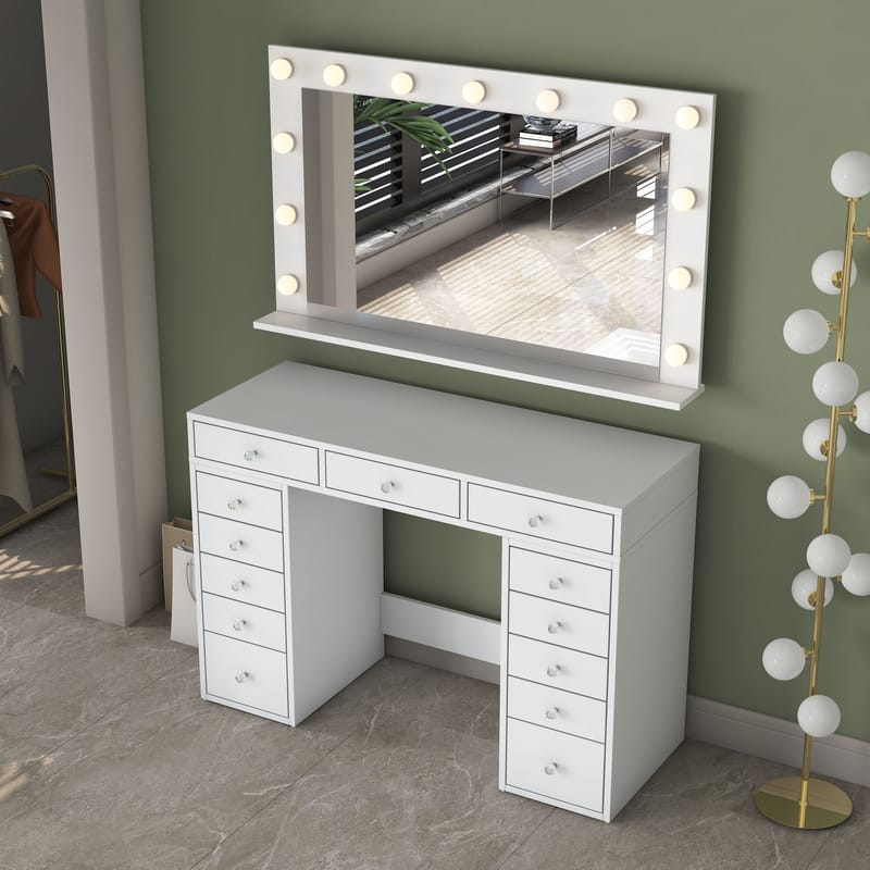 Makeupbord Wallxpert Pira (120 x 81,6 x 44,5 cm) Hvid Varm hvid - Hvid, varm hvid - Møbler - Borde - Sminkebord & konsolbord
