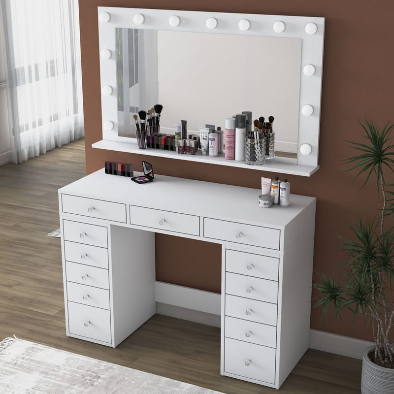 Makeupbord Wallxpert Pira (120 x 81,6 x 44,5 cm) Hvid Kold hvid - Hvid, kold hvid - Møbler - Borde - Sminkebord & konsolbord