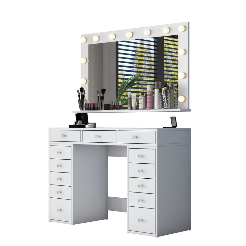 Makeupbord Wallxpert Pira (120 x 81,6 x 44,5 cm) Hvid Varm hvid - Hvid, varm hvid - Møbler - Borde - Sminkebord & konsolbord