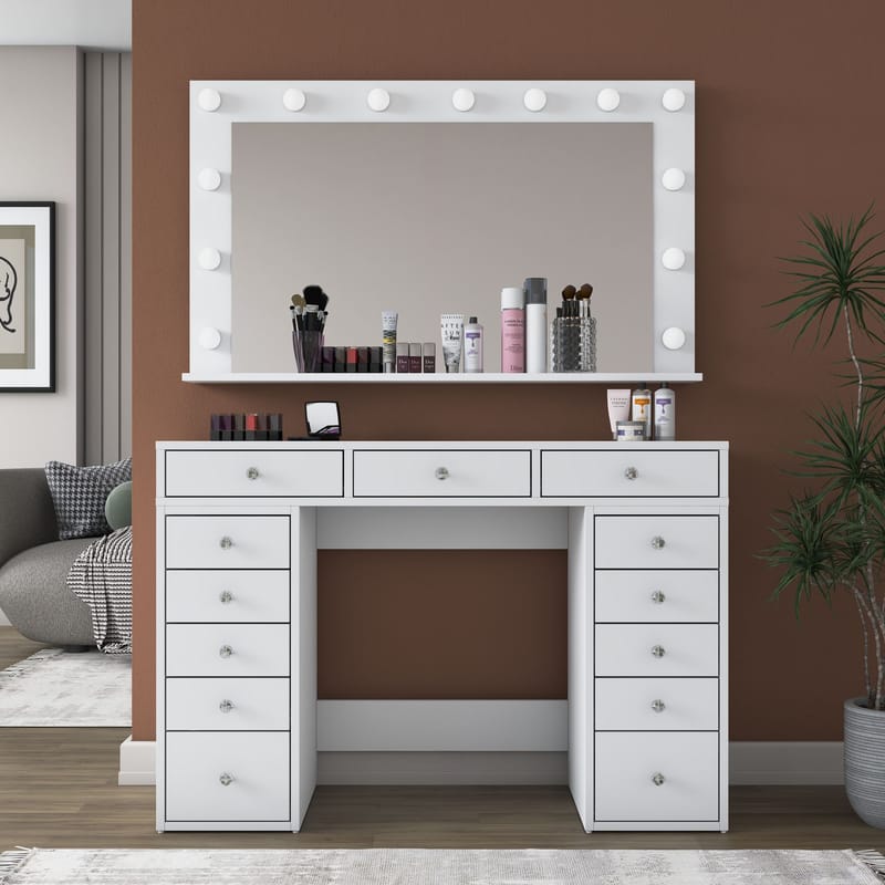 Makeupbord Wallxpert Pira (120 x 81,6 x 44,5 cm) Hvid Kold hvid - Hvid, kold hvid - Møbler - Borde - Sminkebord & konsolbord
