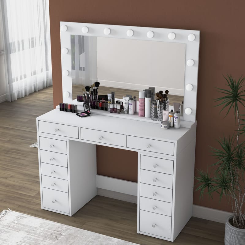 Makeupbord Wallxpert Pira (120 x 81,6 x 44,5 cm) Hvid Kold hvid - Hvid, kold hvid - Møbler - Borde - Sminkebord & konsolbord