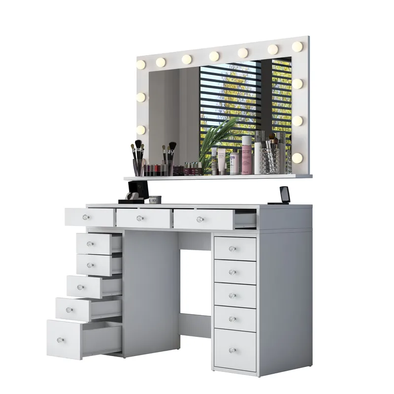 Makeupbord Wallxpert Pira (120 x 81,6 x 44,5 cm) Hvid Varm hvid, Hvid, varm hvid
