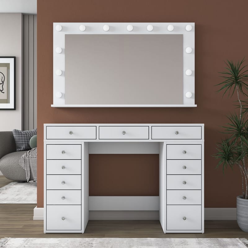 Makeupbord Wallxpert Pira (120 x 81,6 x 44,5 cm) Hvid Kold hvid - Hvid, kold hvid - Møbler - Borde - Sminkebord & konsolbord