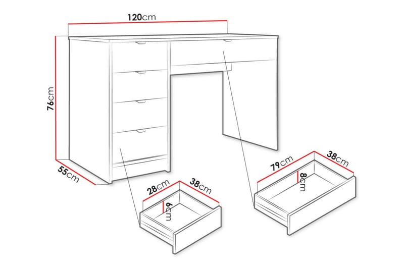 Novaj Makeupbord med skuffer 120x55 cm - Sort - Møbler - Borde - Sminkebord & konsolbord