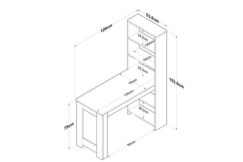 Patwal Sminkebord 120 cm - Valnød finér/Hvid - Sminkebord & konsolbord