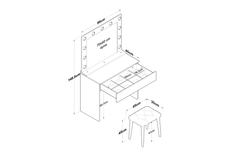 Rambiri Sminkebord 90 cm - Glas - Møbler - Borde - Sminkebord & konsolbord