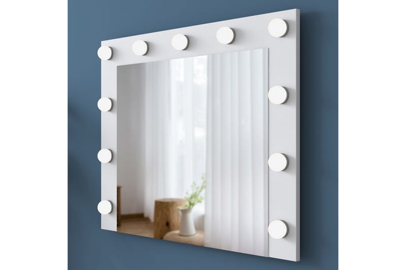 Ramender Stort Sminkebord med spejl og lys med opbevaring - Hvid - Møbler - Borde - Sminkebord & konsolbord - Makeup bord med spejl