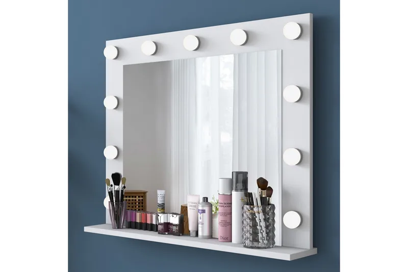 Ramender Stort Sminkebord med spejl og lys med opbevaring - Hvid - Møbler - Borde - Sminkebord & konsolbord - Makeup bord med spejl