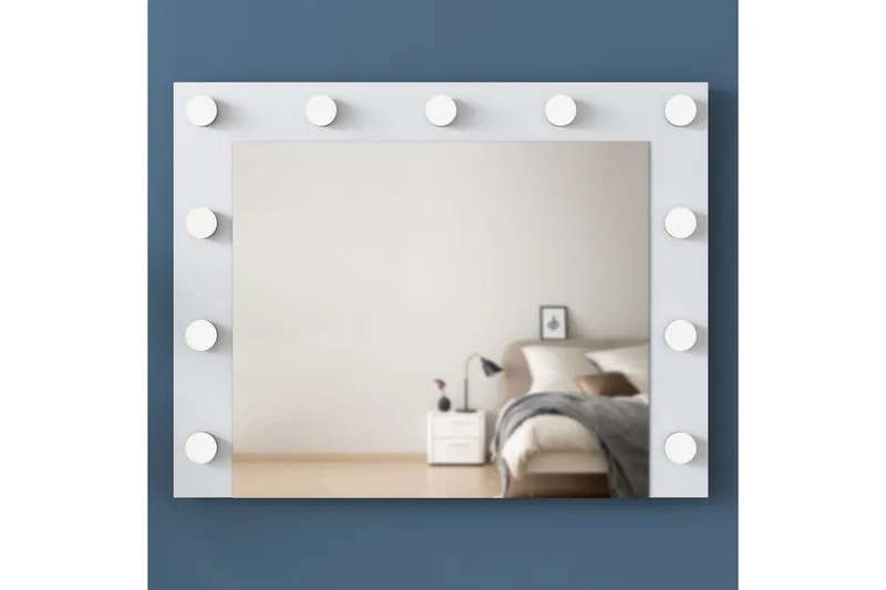 Ramender Stort Sminkebord med spejl og lys med opbevaring - Hvid - Møbler - Borde - Sminkebord & konsolbord - Makeup bord med spejl