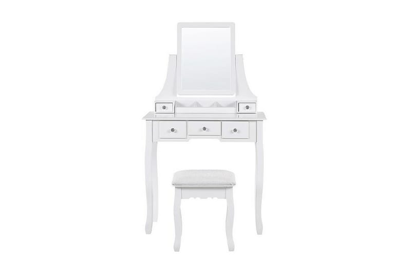 Rayon Toiletbord 80 cm Spejl + Skammel - Hvid - Sminkebord & konsolbord - Makeup bord med spejl