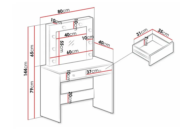 Scotsdale Sminkbord 80x40 cm - Cashmere - Møbler - Borde - Sminkebord & konsolbord - Makeup bord med spejl