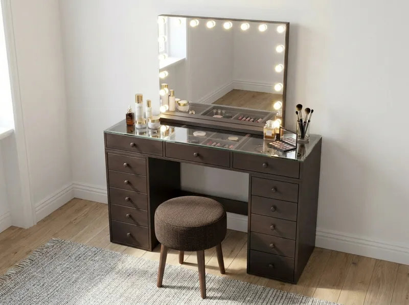Sminkebord Basic Home Glow 120 cm med Glow sminkspejl 80 cm Brun - Møbler - Borde - Sminkebord & konsolbord - Makeup bord med lamper