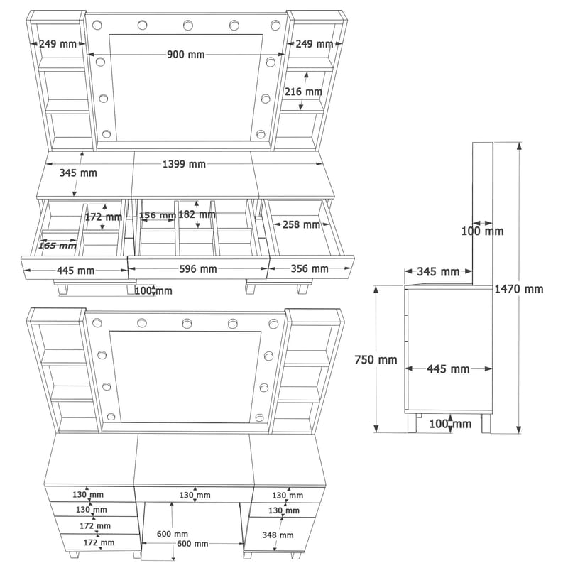 Sminkebord Hanah Home Monra (139,9 x 147 x 139,9 cm) Hvid - Hvid - Møbler - Borde - Sminkebord & konsolbord